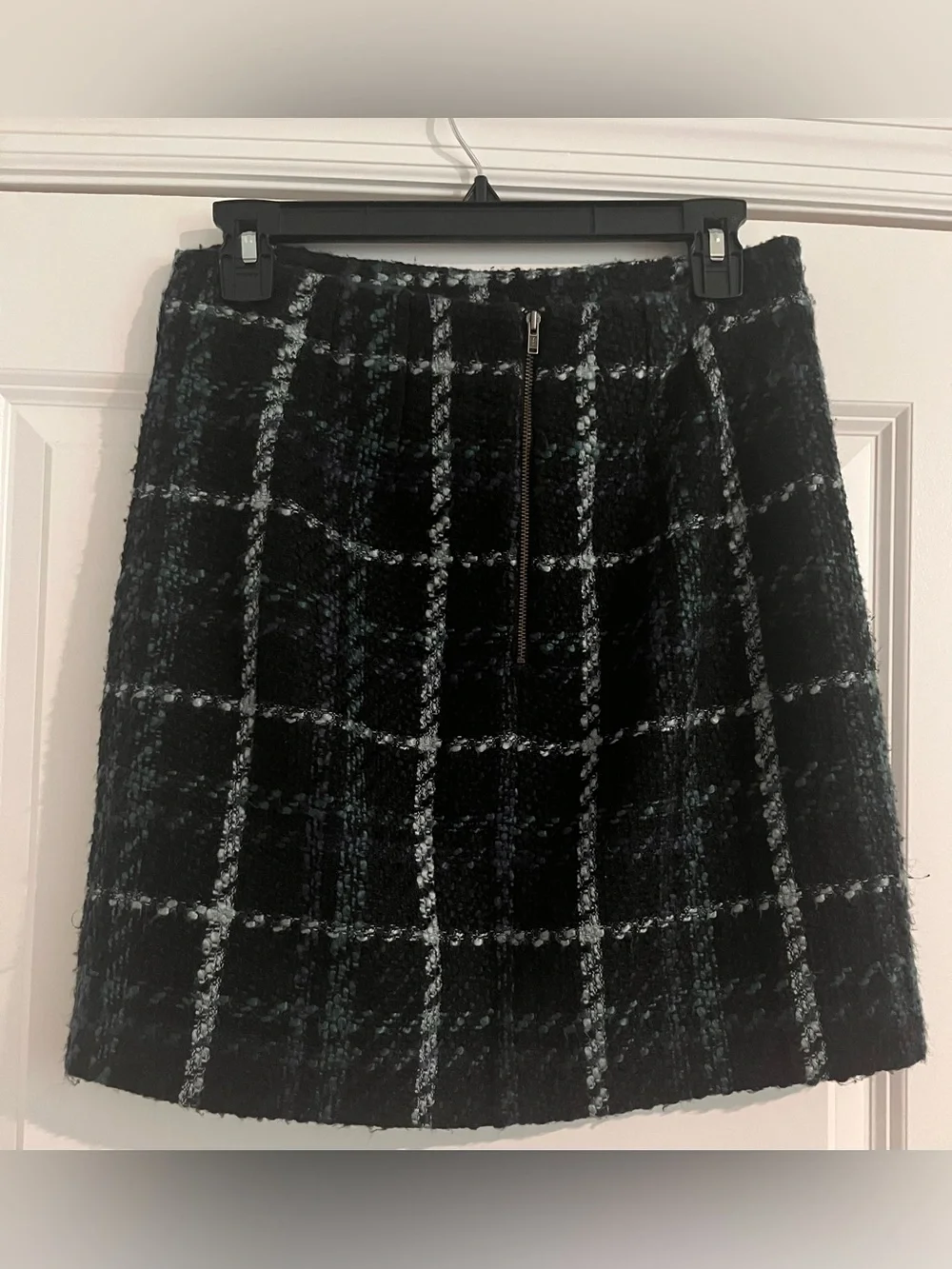 LOFT Black Tweed Mini Skirt with Green & Blue Windowpane